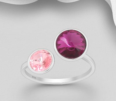 Şəkli böyütmək üçün tiklayın Sparkle by 7K - 925 Sterling Silver Adjustable Ring Decorated with Various Fine Austrian Crystals