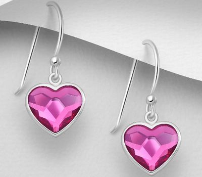 Şəkli böyütmək üçün tiklayın Sparkle by 7K - 925 Sterling Silver Heart Hook Earrings, Decorated with Various Fine Austrian Crystal