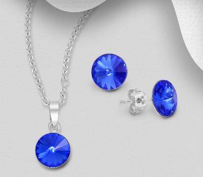 Şəkli böyütmək üçün tiklayın Sparkle by 7K - 925 Sterling Silver Push-Back Earrings & Pendant Decorated with Fine Austrian Crystals