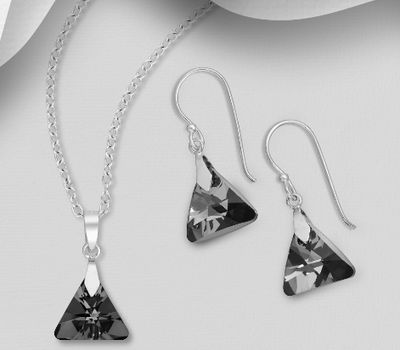 Sparkle by 7K - 925 Sterling Silver Hook Earrings & Pendant Decorated with Fine Austrian Crystals