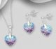 Sparkle by 7K - 925 Sterling Silver Heart Push-Back Earrings & Pendant Decorated with Fine Austrian Crystals