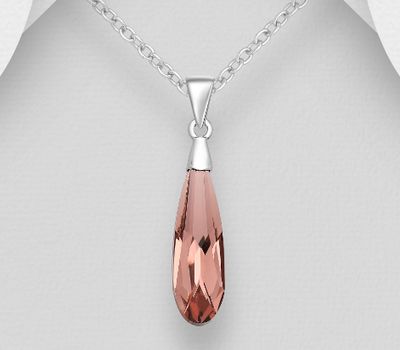 Sparkle by 7K - 925 Sterling Silver Push-Back Pendant Decorated with Fine Austrian Crystal