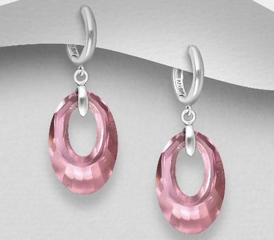 Şəkli böyütmək üçün tiklayın Sparkle by 7K - 925 Sterling Silver Hoop Earrings Decorated with Fine Austrian Crystal