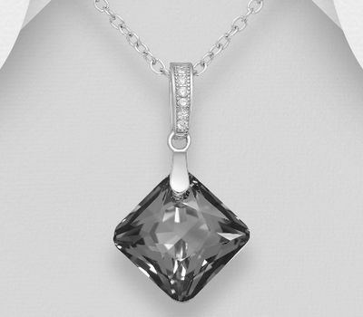 Sparkle by 7K - 925 Sterling Silver Rhombus Pendant, Decorated with CZ Simulated Diamonds and Various Color Fine Austrian Crystals