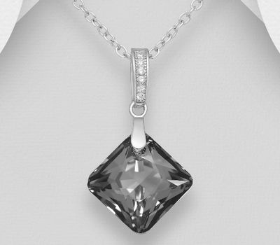 Şəkli böyütmək üçün tiklayın Sparkle by 7K - 925 Sterling Silver Rhombus Pendant, Decorated with CZ Simulated Diamonds and Various Color Fine Austrian Crystals