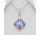 Sparkle by 7K - 925 Sterling Silver Rhombus Pendant, Decorated with CZ Simulated Diamonds and Various Color Fine Austrian Crystals