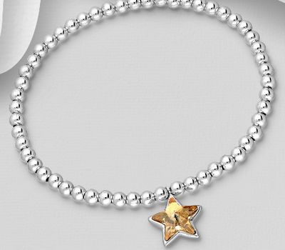 Sparkle by 7K - 925 Sterling Silver Star Stretch Bracelet Decorated with Fine Austrian Crystal