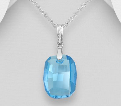 Şəkli böyütmək üçün tiklayın Sparkle by 7K - 925 Sterling Silver Oval Pendant, Decorated with CZ Simulated Diamonds and Fine Austrian Crystals