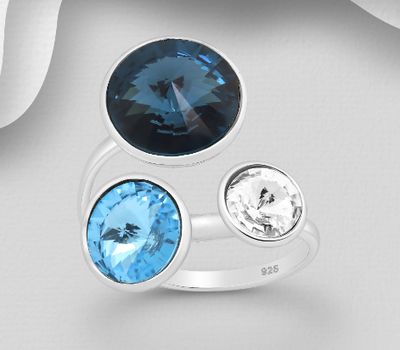 Şəkli böyütmək üçün tiklayın Sparkle by 7K - 925 Sterling Silver Adjustable Ring Decorated with Various Fine Austrian Crystals