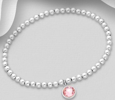 Sparkle by 7K - 925 Sterling Silver Ball Elastic Bracelet Decorated with Fine Austrian Crystal