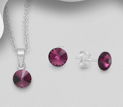 Şəkli böyütmək üçün tiklayın Sparkle by 7K - 925 Sterling Silver Circle Push-Back Earrings & Pendant Decorated with Fine Austrian Crystals