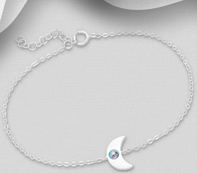 Şəkli böyütmək üçün tiklayın Sparkle by 7K - 925 Sterling Silver Moon Bracelet, Decorated with Various Fine Austrian Crystals