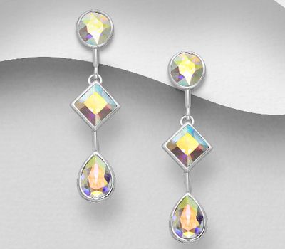 Sparkle by 7K - 925 Sterling Silver Push-Back Earrings Decorated with Fine Austrian Crystal