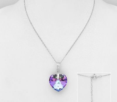 Sparkle by 7K - 925 Sterling Silver Heart Necklace Decorated with CZ Simulated Diamonds and Fine Austrian Crystal