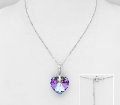 Şəkli böyütmək üçün tiklayın Sparkle by 7K - 925 Sterling Silver Heart Necklace Decorated with CZ Simulated Diamonds and Fine Austrian Crystal