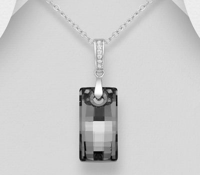 Sparkle by 7K - 925 Sterling Silver Rectangle Pendant, Decorated with CZ Simulated Diamonds and Fine Austrian Crystals