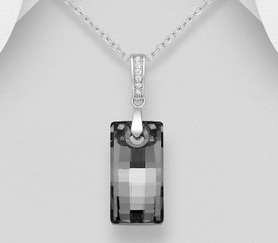 Malın səhifəsinə keç Sparkle by 7K - 925 Sterling Silver Rectangle Pendant, Decorated with CZ Simulated Diamonds and Fine Austrian Crystals