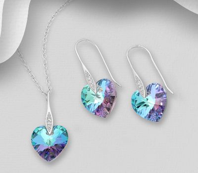 Şəkli böyütmək üçün tiklayın Sparkle by 7K - 925 Sterling Silver Heart Hook Earrings & Pendant Decorated with CZ Simulated Diamonds and Fine Austrian Crystals