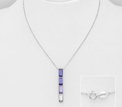 Şəkli böyütmək üçün tiklayın Sparkle by 7K - 925 Sterling Silver Bar Necklace Decorated with Fine Austrian Crystals