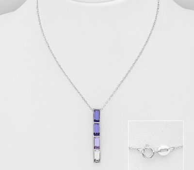 Sparkle by 7K - 925 Sterling Silver Bar Necklace Decorated with Fine Austrian Crystals