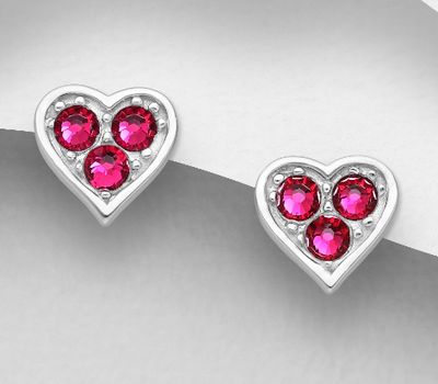 Malın səhifəsinə keç Sparkle by 7K - 925 Sterling Silver Heart Push-Back Earrings, Decorated with Various Fine Austrian Crystal