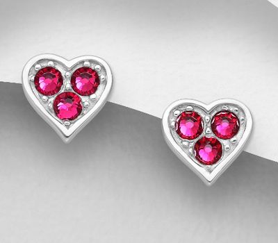 Sparkle by 7K - 925 Sterling Silver Heart Push-Back Earrings, Decorated with Various Fine Austrian Crystal