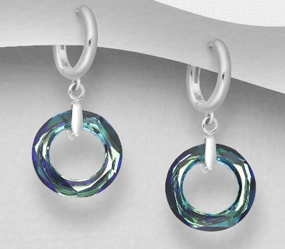 Sparkle by 7K - 925 Sterling Silver Hoop Earrings Decorated with Fine Austrian Crystal
