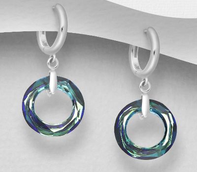 Şəkli böyütmək üçün tiklayın Sparkle by 7K - 925 Sterling Silver Hoop Earrings Decorated with Fine Austrian Crystal