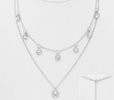 Sparkle by 7K - 925 Sterling Silver Layered Dangle Necklace Decorated with Fine Austrian Crystal