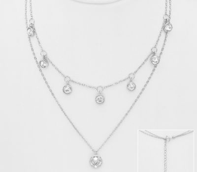 Şəkli böyütmək üçün tiklayın Sparkle by 7K - 925 Sterling Silver Layered Dangle Necklace Decorated with Fine Austrian Crystal