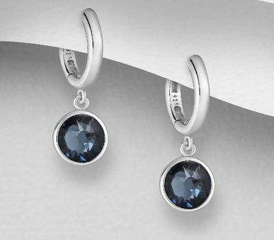 Sparkle by 7K - 925 Sterling Silver Hoop Earrings Decorated with Fine Austrian Crystals