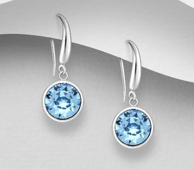 Sparkle by 7K - 925 Sterling Silver Hook Earrings Decorated with Fine Austrian Crystals
