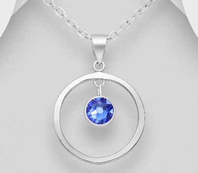 Sparkle by 7K - 925 Sterling Silver Circle Solitaire Pendant, Decorated with Various Fine Austrian Crystals