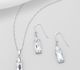 Sparkle by 7K - 925 Sterling Silver Rectangle Hook Earrings and  Pendant Decorated with Fine Austrian Crystals