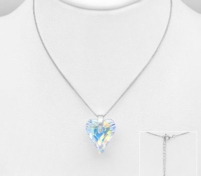 Sparkle by 7K - 925 Sterling Silver Heart Necklace Decorated with Fine Austrian Crystal