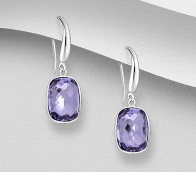 Sparkle by 7K - 925 Sterling Silver Hook Earrings Decorated with Fine Austrian Crystals