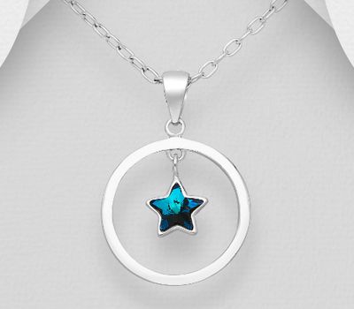 Sparkle by 7K - 925 Sterling Silver Star Pendant Decorated with Fine Austrian Crystal