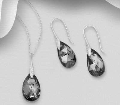 Sparkle by 7K - 925 Sterling Silver Hook Earrings & Pendant Decorated with CZ Simulated Diamonds & Fine Austrian Crystals