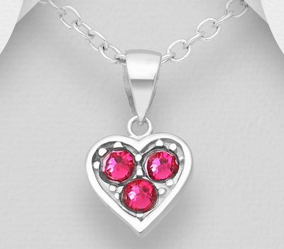 Sparkle by 7K - 925 Sterling Silver Heart Pendant, Decorated with Various Fine Austrian Crystal