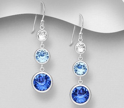 Sparkle by 7K - 925 Sterling Silver Hook Earrings Decorated with Fine Austrian Crystals