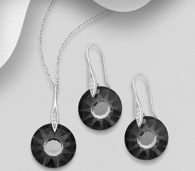 Sparkle by 7K - 925 Sterling Silver Hook Earrings & Pendant Decorated with CZ Simulated Diamonds and Fine Austrian Crystals