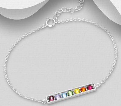 Sparkle by 7K - 925 Sterling Silver Bar Bracelet, Decorated with Various Colors Fine Austrian Crystal, Crystal Colors may Vary.