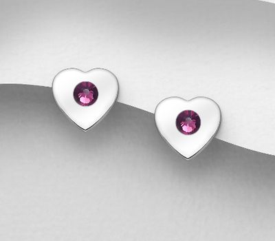 Şəkli böyütmək üçün tiklayın Sparkle by 7K - 925 Sterling Silver Heart Push-Back Earrings, Decorated with Various Fine Austrian Crystals