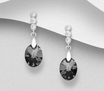 Sparkle by 7K - 925 Sterling Silver Push-Back Earrings Decorated with CZ Simulated Diamonds and Fine Austrian Crystals