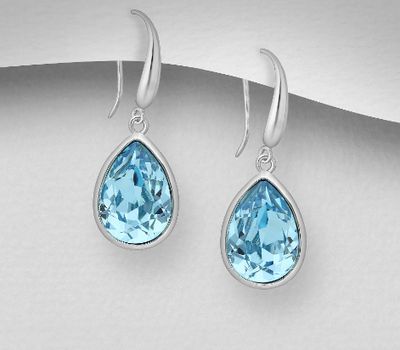 Sparkle by 7K - 925 Sterling Silver Hook Earrings Decorated with Fine Austrian Crystals