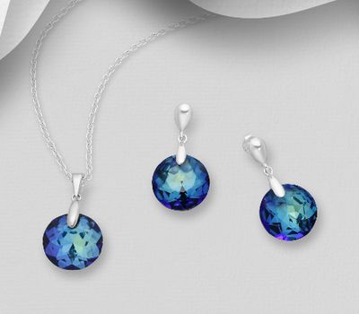 Sparkle by 7K - 925 Sterling Silver Push-Back Earrings & Pendant Decorated with Fine Austrian Crystals