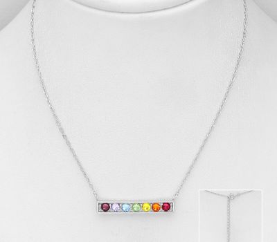 Sparkle by 7K - 925 Sterling Silver Bar Necklace, Decorated with Various Fine Austrian Crystals, Crystal Colors may Vary.