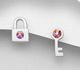 Sparkle by 7K - 925 Sterling Silver Key and Lock Push-Back Earrings, Decorated with Various Fine Austrian Crystal