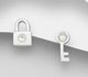 Sparkle by 7K - 925 Sterling Silver Key and Lock Push-Back Earrings, Decorated with Various Fine Austrian Crystal