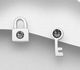Sparkle by 7K - 925 Sterling Silver Key and Lock Push-Back Earrings, Decorated with Various Fine Austrian Crystal